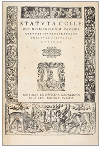 Statuta dominorum causidicorum ... (1559), frontespizio
