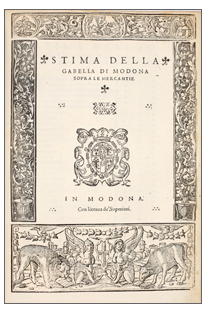 Stima della gabella di Modona ... (1575?), frontespizio