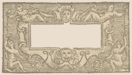 testatina-passepartout con quattro putti e mascheroni