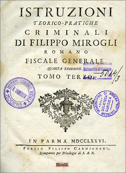 frontespizio del terzo vol.