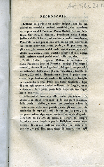 prima pagina del testo