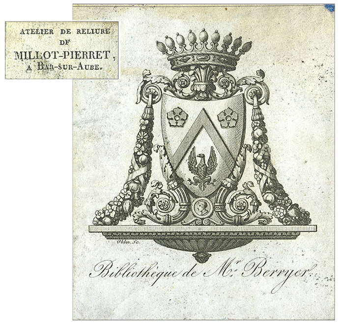 cartellino del legatore ed exlibris di Pierre Antoine Berryer