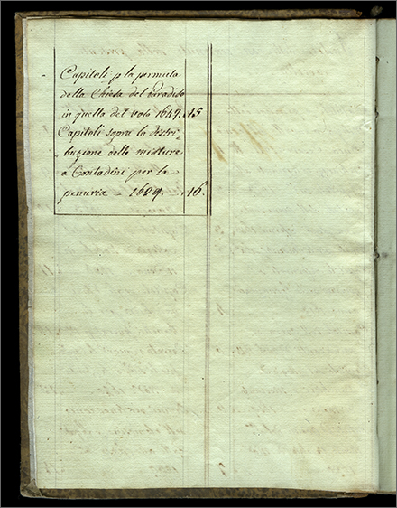 seconda pagina dell'indice manoscritto